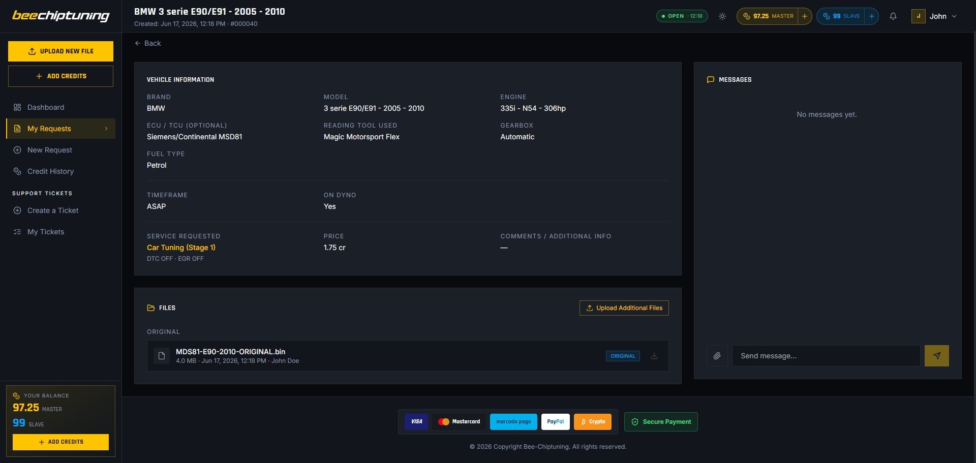 Request tracking page