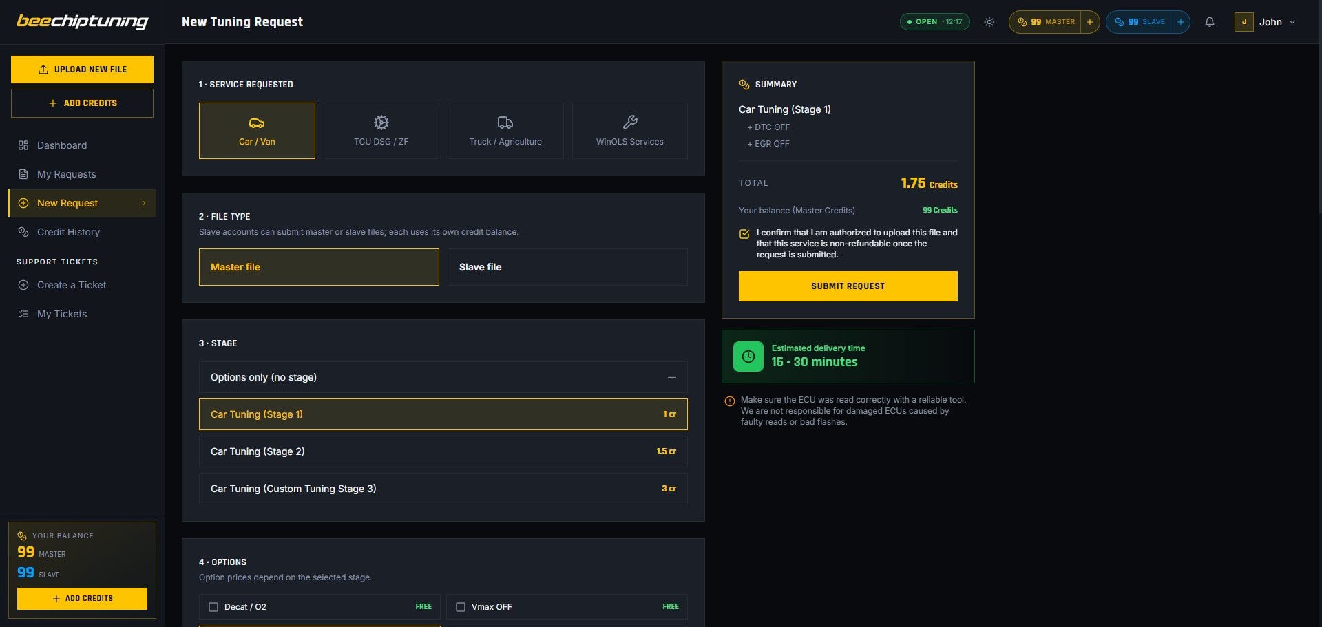 New tuning request form