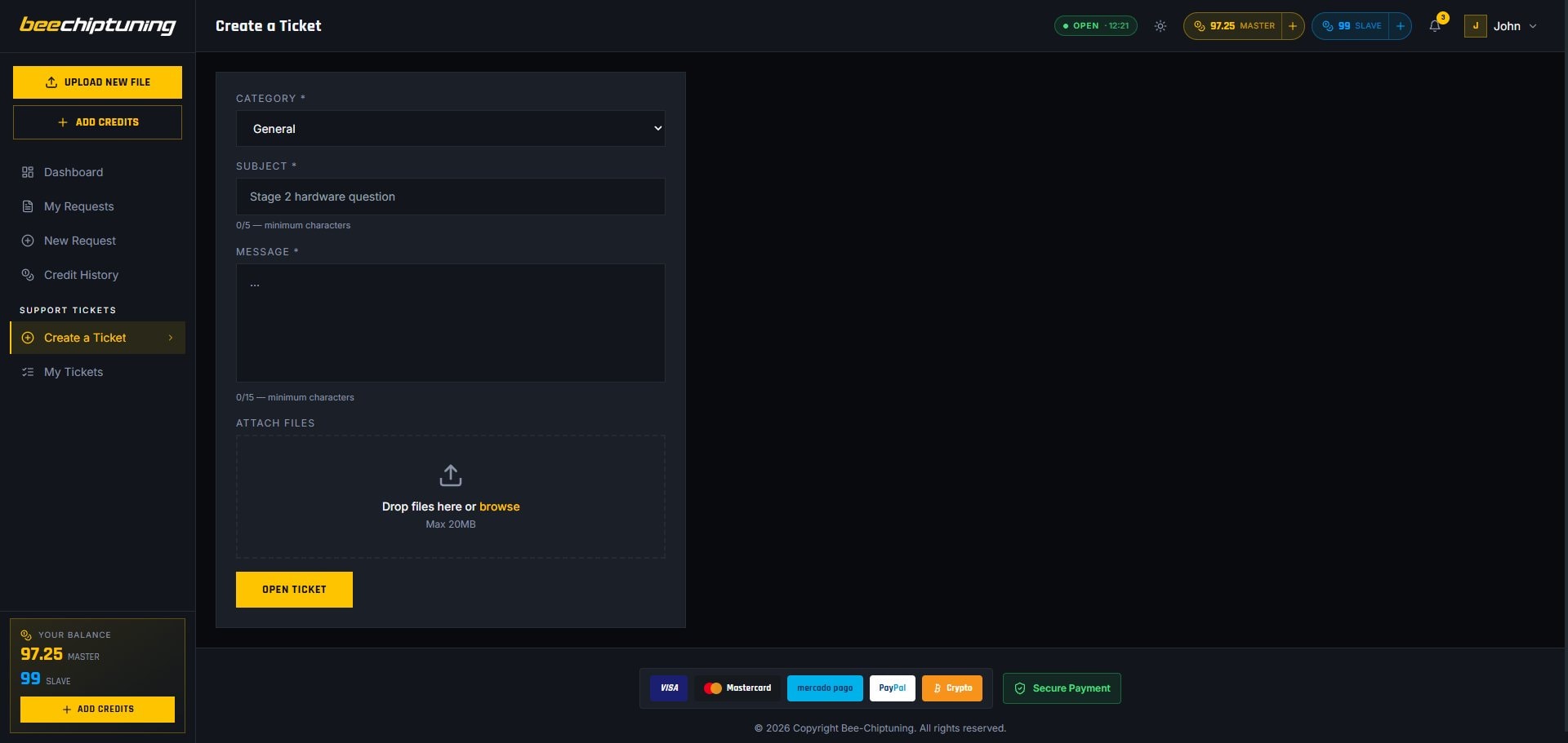 Create a support ticket